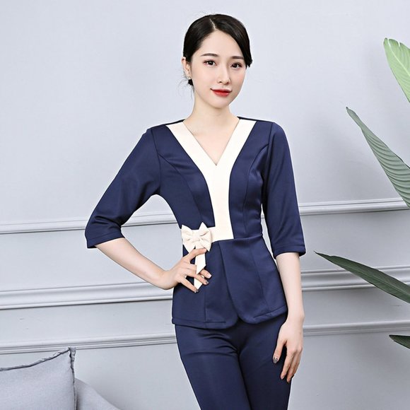 new women's spa w worker clothes fitted with beaut